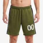 Close-up of Army Green soccer shorts waistband with drawcord and Jet Black contrast panel detail