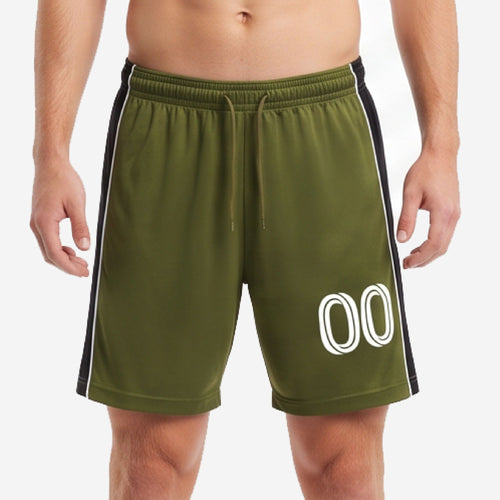 Close-up of Army Green soccer shorts waistband with drawcord and Jet Black contrast panel detail