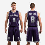 K2 Sportswear reversible basketball uniform set in purple and silver for custom team orders