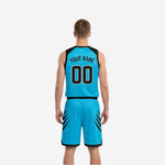 Reverse side view of the cyan and black reversible basketball uniform showing full panel design and contrast trim