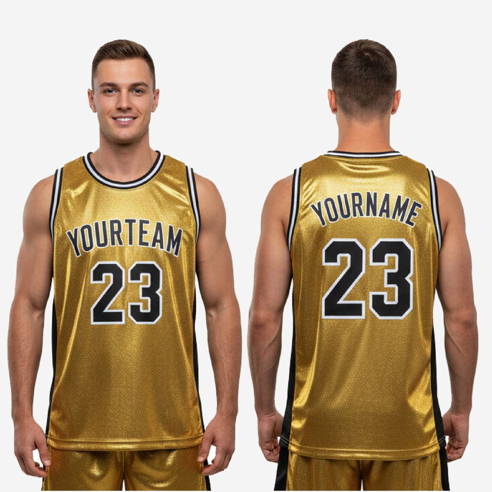 Metallic Custom Black and Gold Basketball Jerseys - Sleeveless Cut
