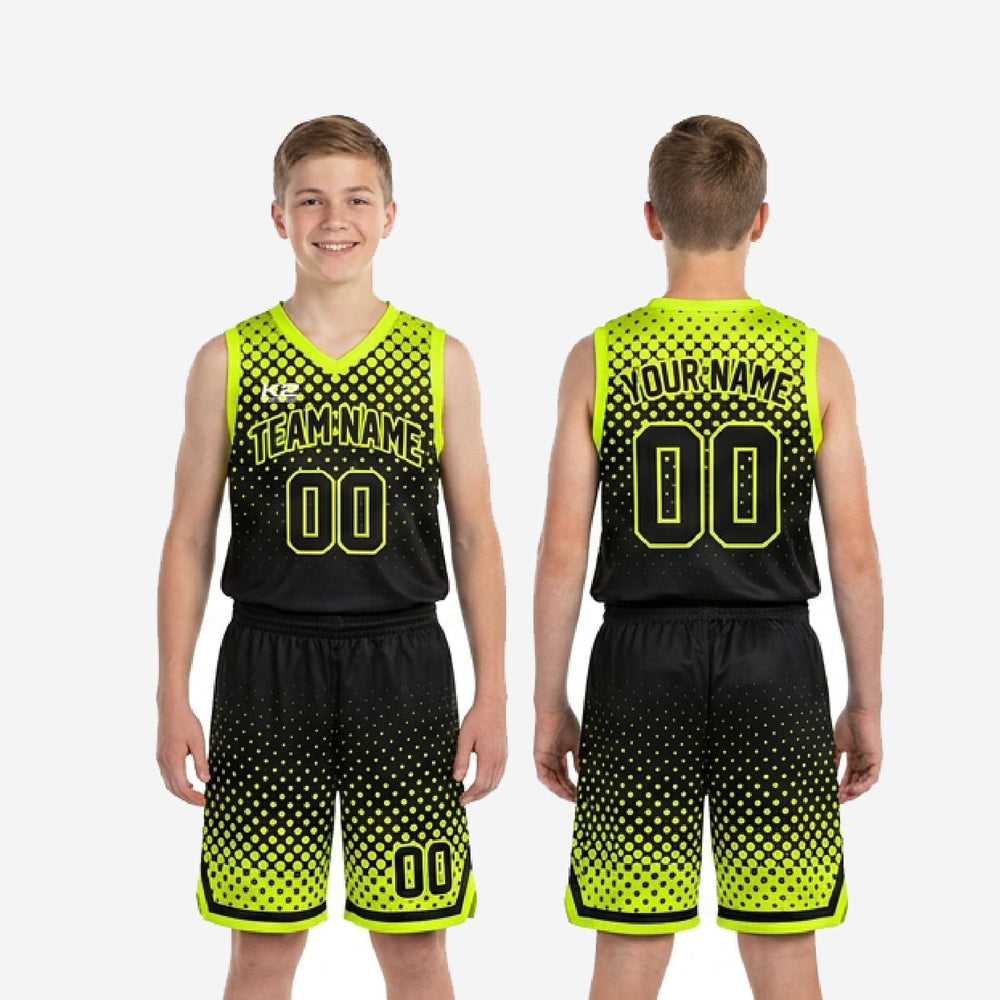 Custom Black and Gold Youth Basketball Uniforms with Your Logo - Dot Set