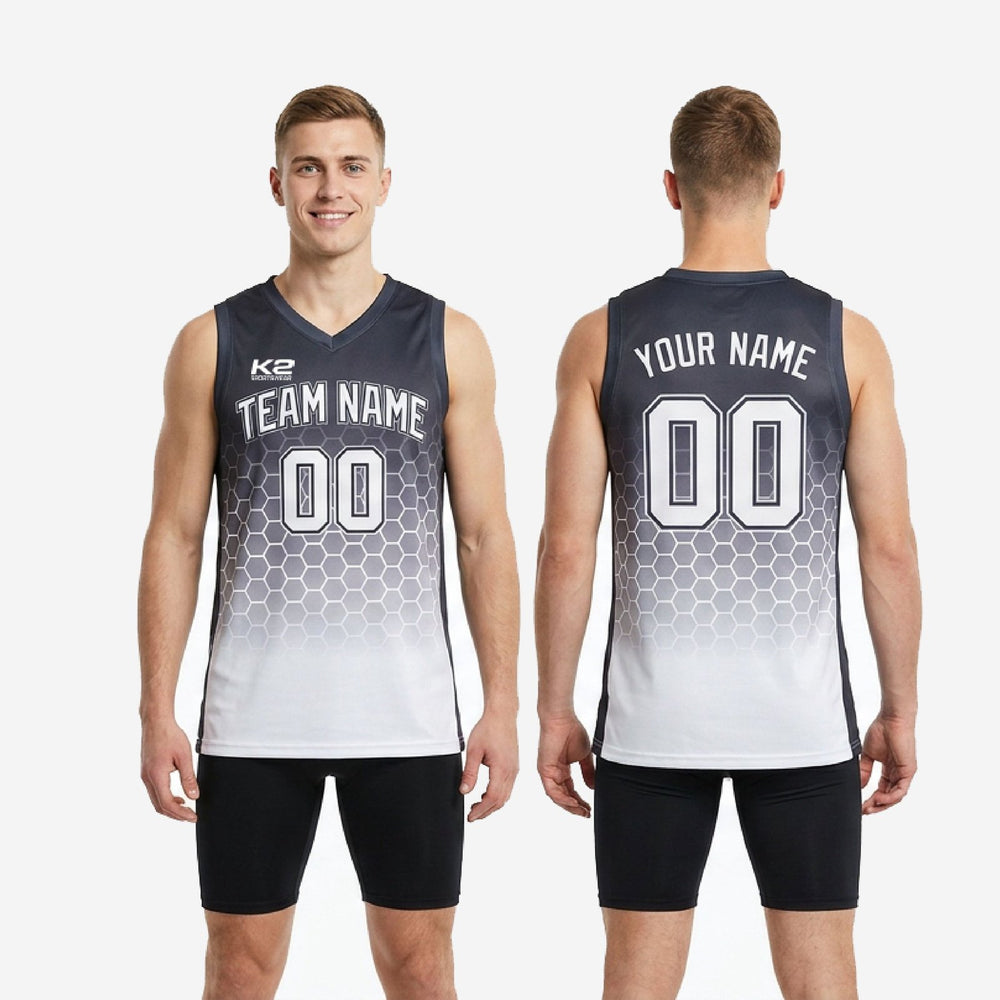 Hexagon Custom Black and White Sublimation Basketball Jersey for Club Teams