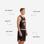 Back view of black basketball uniform showing back number placement and geometric diamond shorts pattern