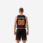 Opposite side view of black basketball uniform set showing solid black side panels on jersey and shorts
