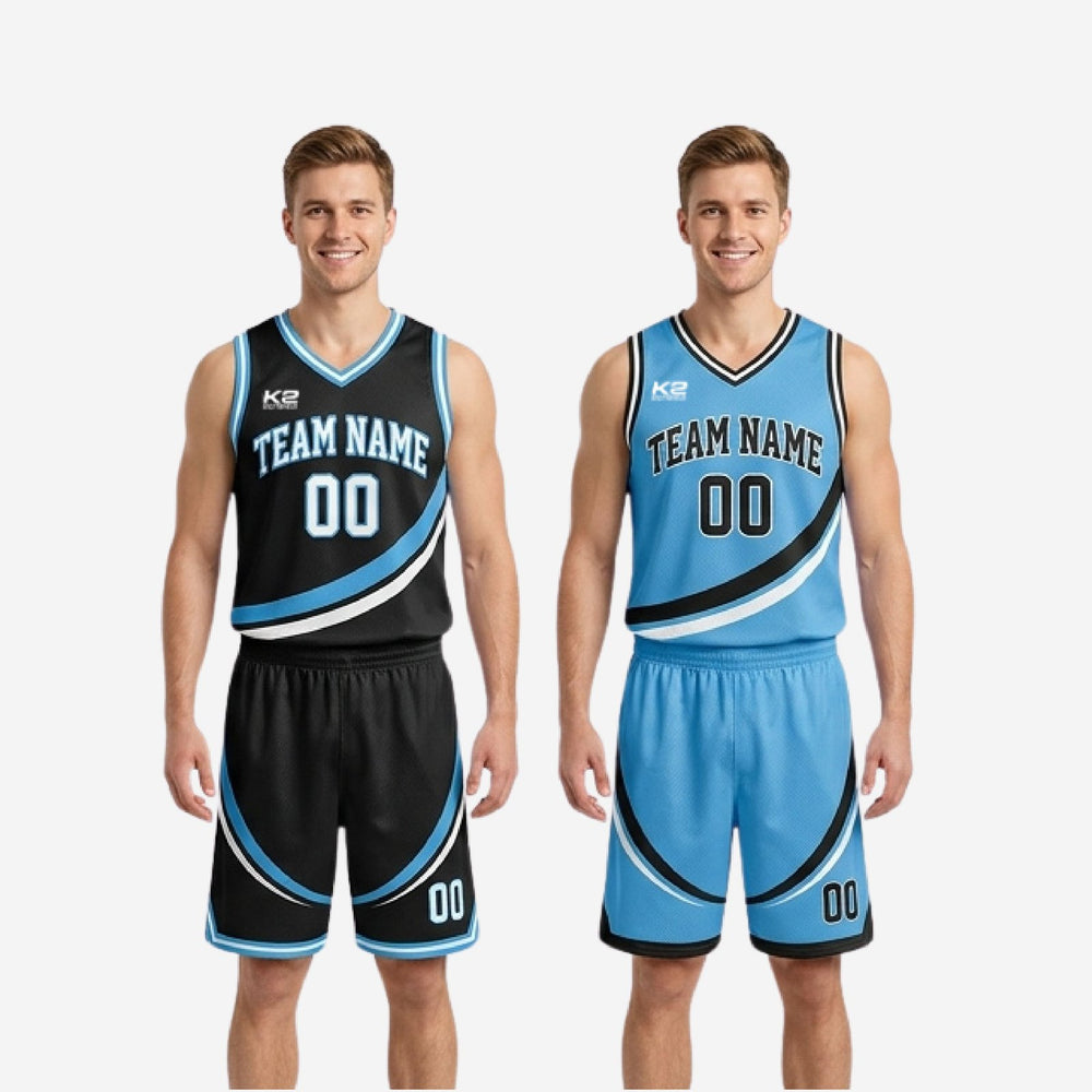 Custom Black and Blue Reversible Basketball Uniforms - Two Looks in One