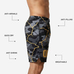 Size and specification sheet for custom black and gold sublimated basketball shorts covering youth through adult roster sizes