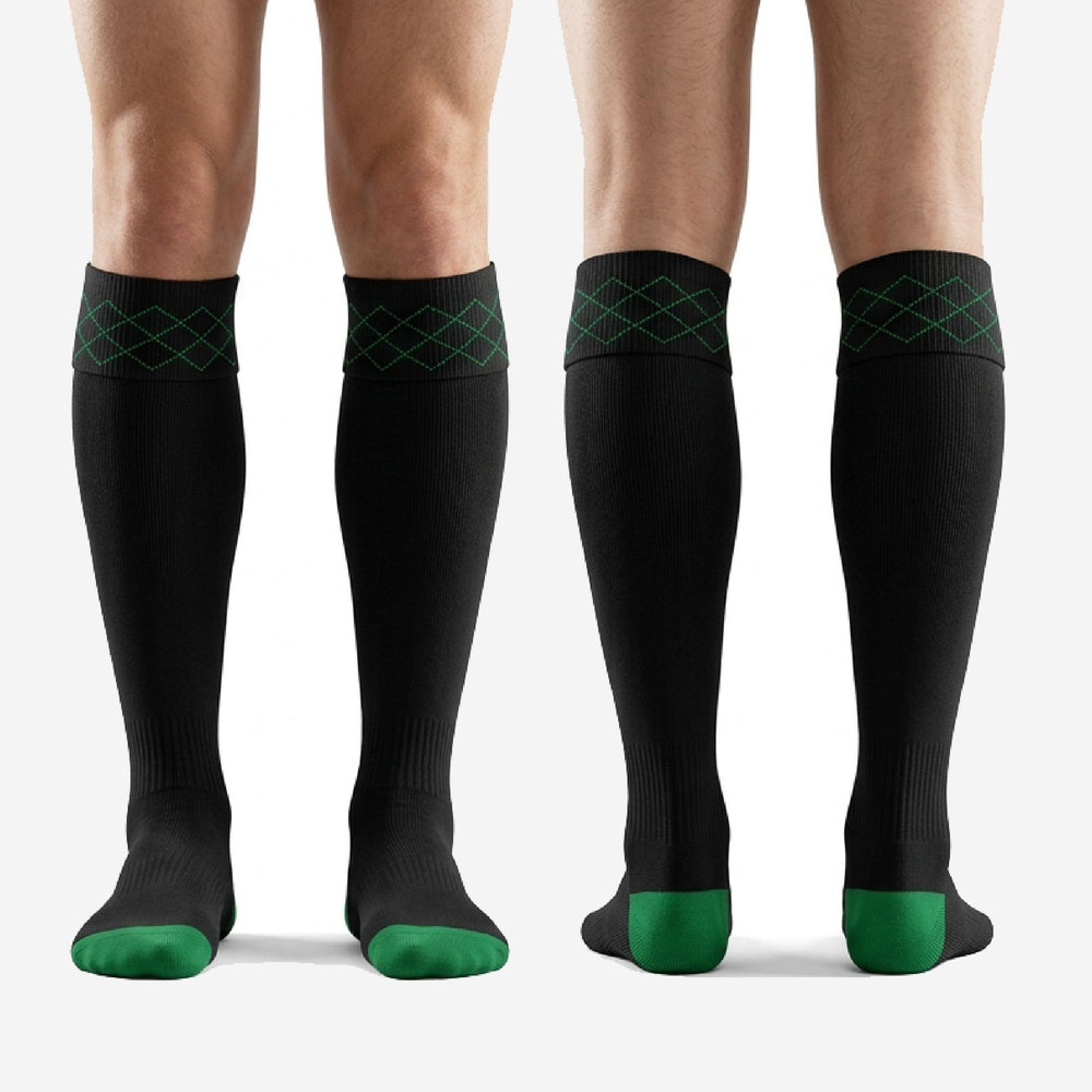 Black and Green Soccer Socks - Custom Geometric Match Socks