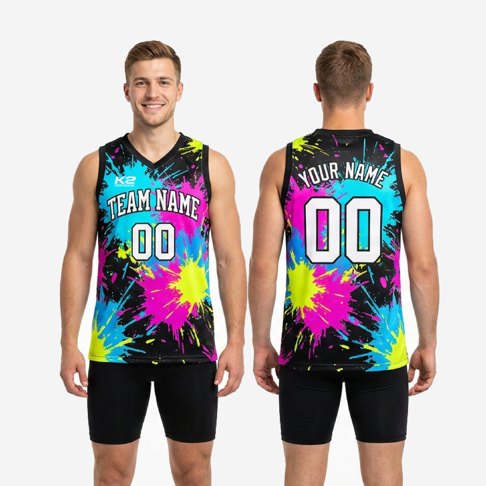 Black/Neon Custom Sublimated Basketball Jerseys | Paint Splash