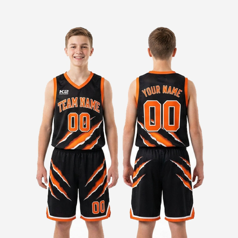Black and Orange Youth Basketball Uniforms | Claw Custom Team Set