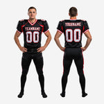 Custom american football uniform size and specification sheet for black and red team uniform set