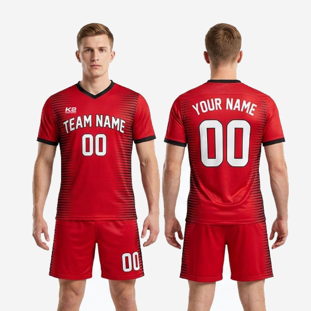 Black Trim Custom Red Soccer Uniform - Men's Team Kit