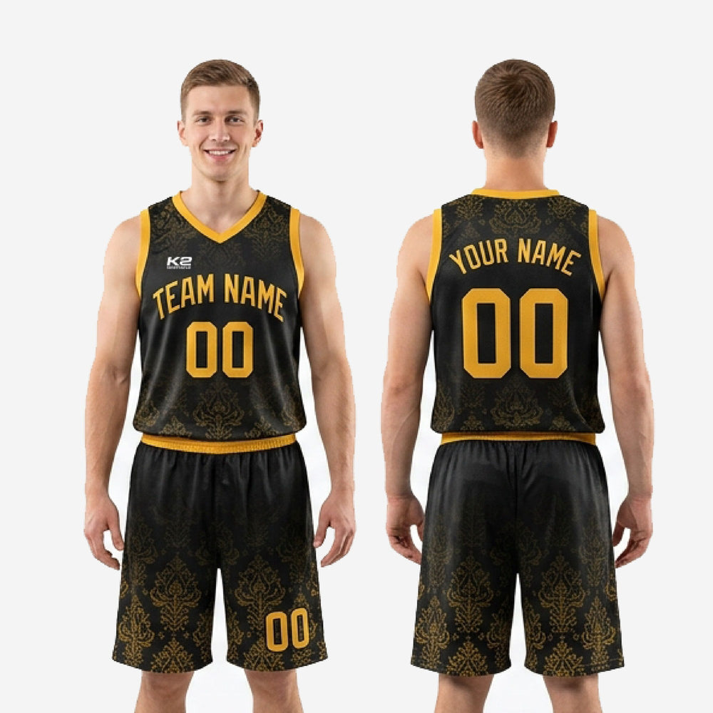 Custom Black and Yellow Basketball Uniforms in Club Colors