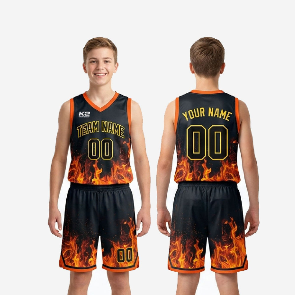 Court Ready Custom Black Youth Basketball Uniforms - Black and Orange