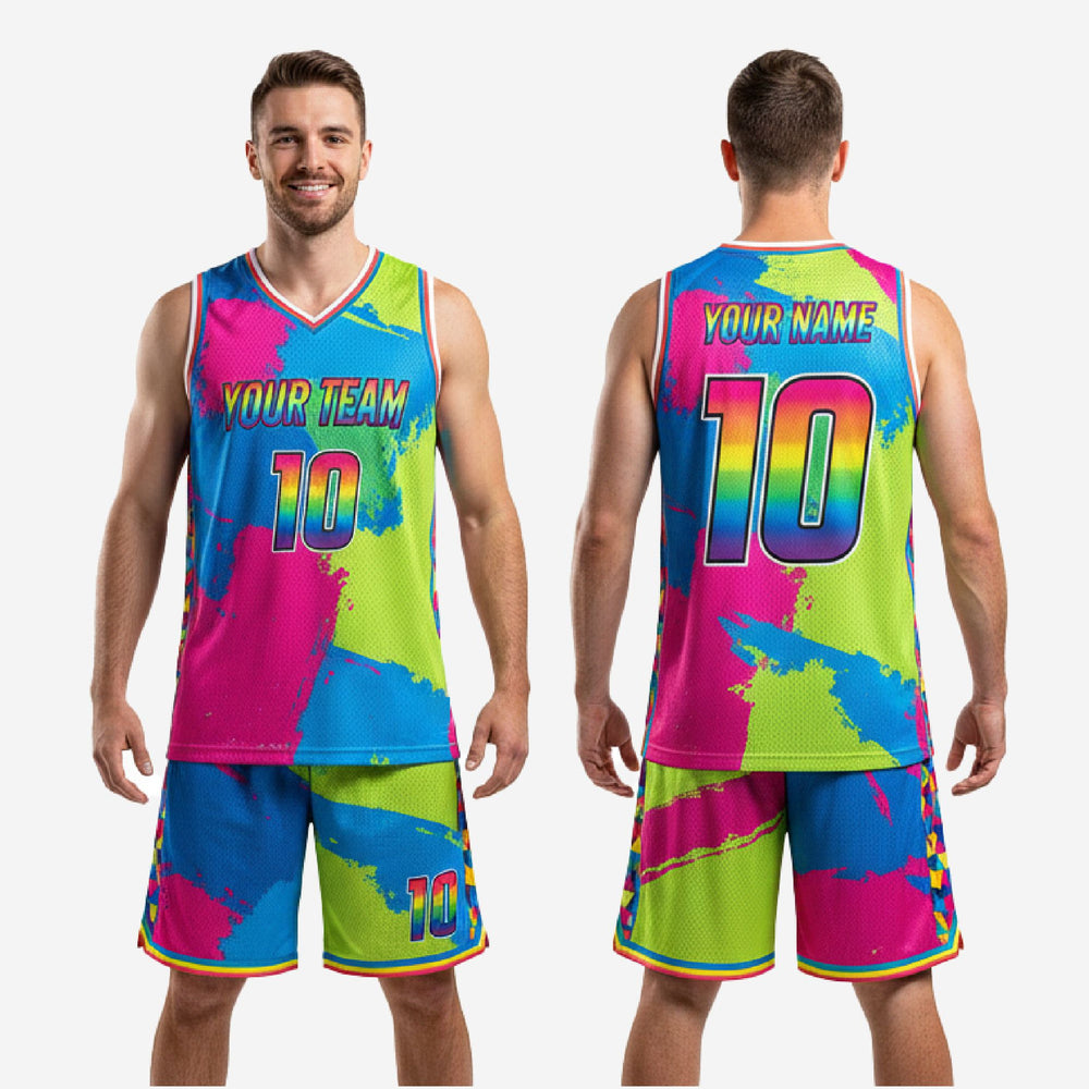 Blank Basketball Uniforms | Rainbow Splatter Custom Kit