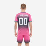Blank soccer uniforms pink charcoal gradient fade detail view