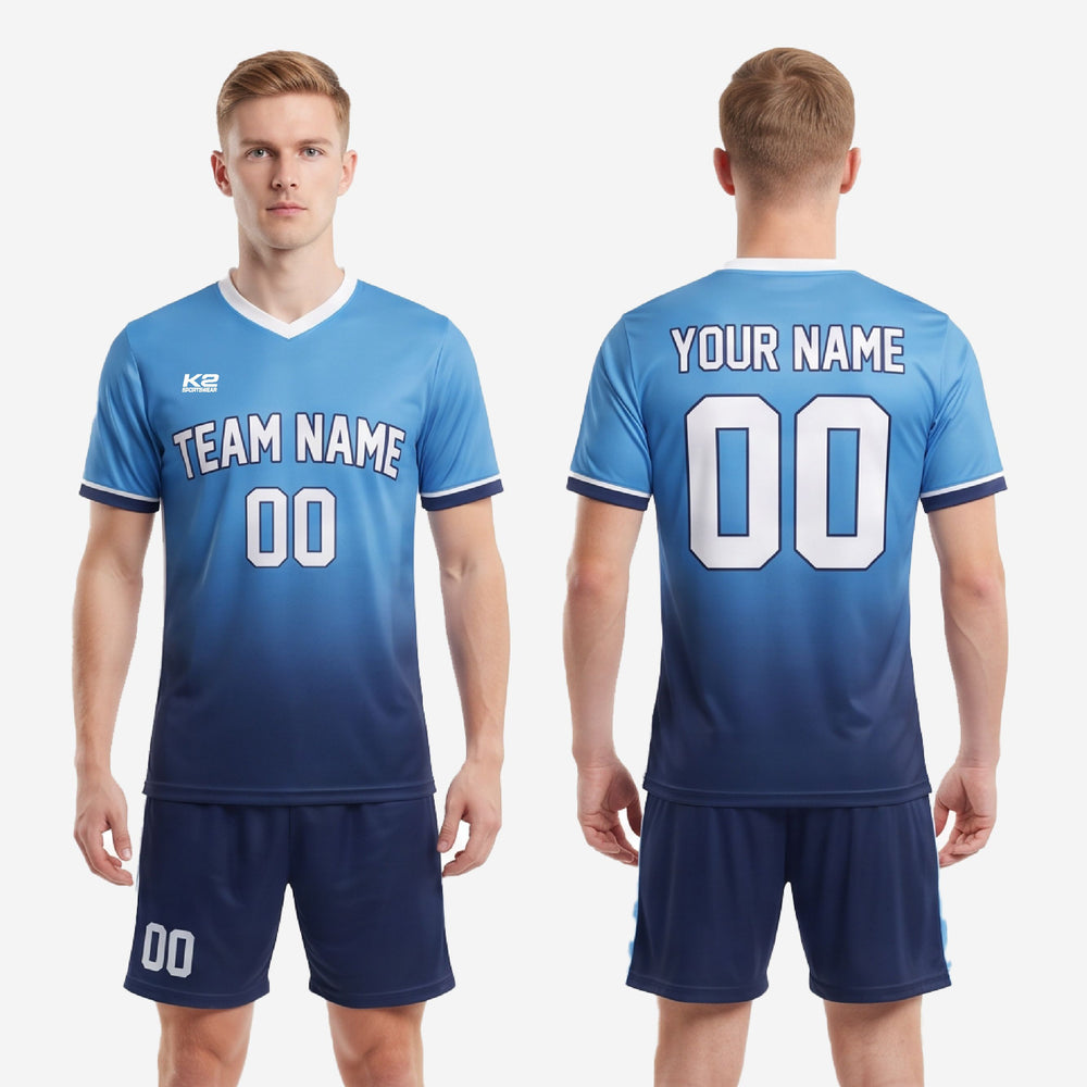 Blank Soccer Uniforms | Sky Blue to Navy Gradient Kit