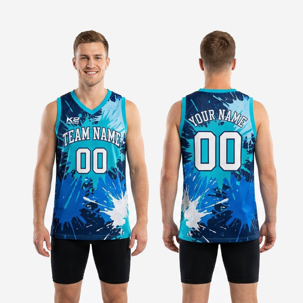 V-Neck Custom Blue and White Basketball Jerseys - Teal Navy