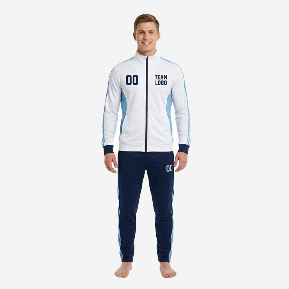 Blue and White Soccer Tracksuit - Custom Navy with Player Numbers