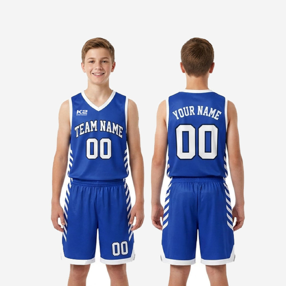Custom Blue and White Youth Basketball Uniforms - Full Squad Set