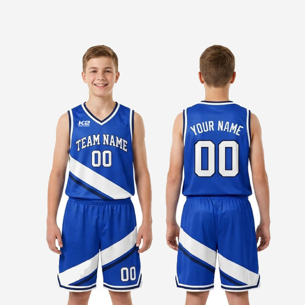 Custom Blue and White Youth Basketball Uniforms for School Programs - Royal Blue Set