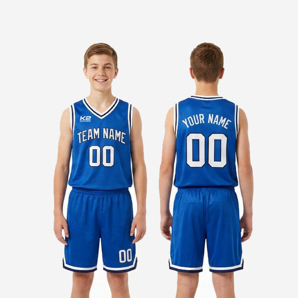 Custom Blue and White Youth Basketball Uniforms - Club Team Set