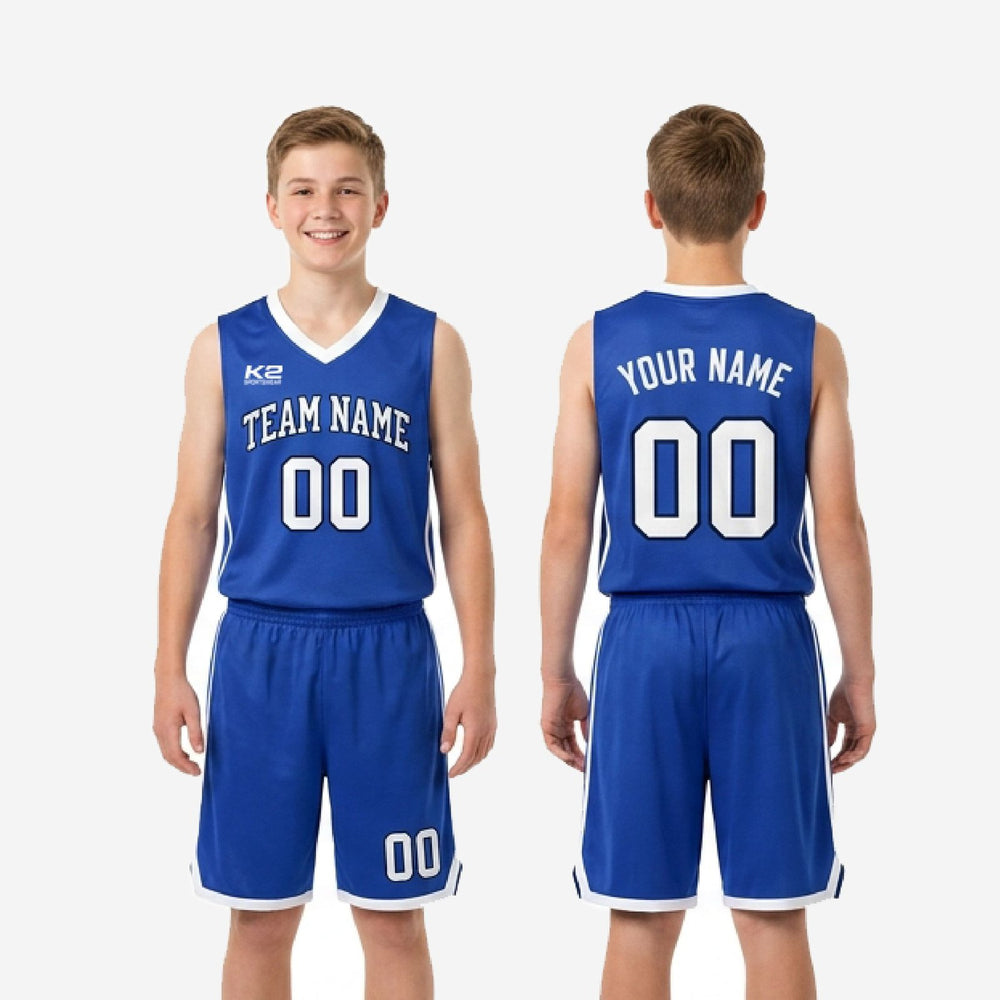 Bold Royal Blue and White Custom Youth Basketball Uniforms - Names and Numbers
