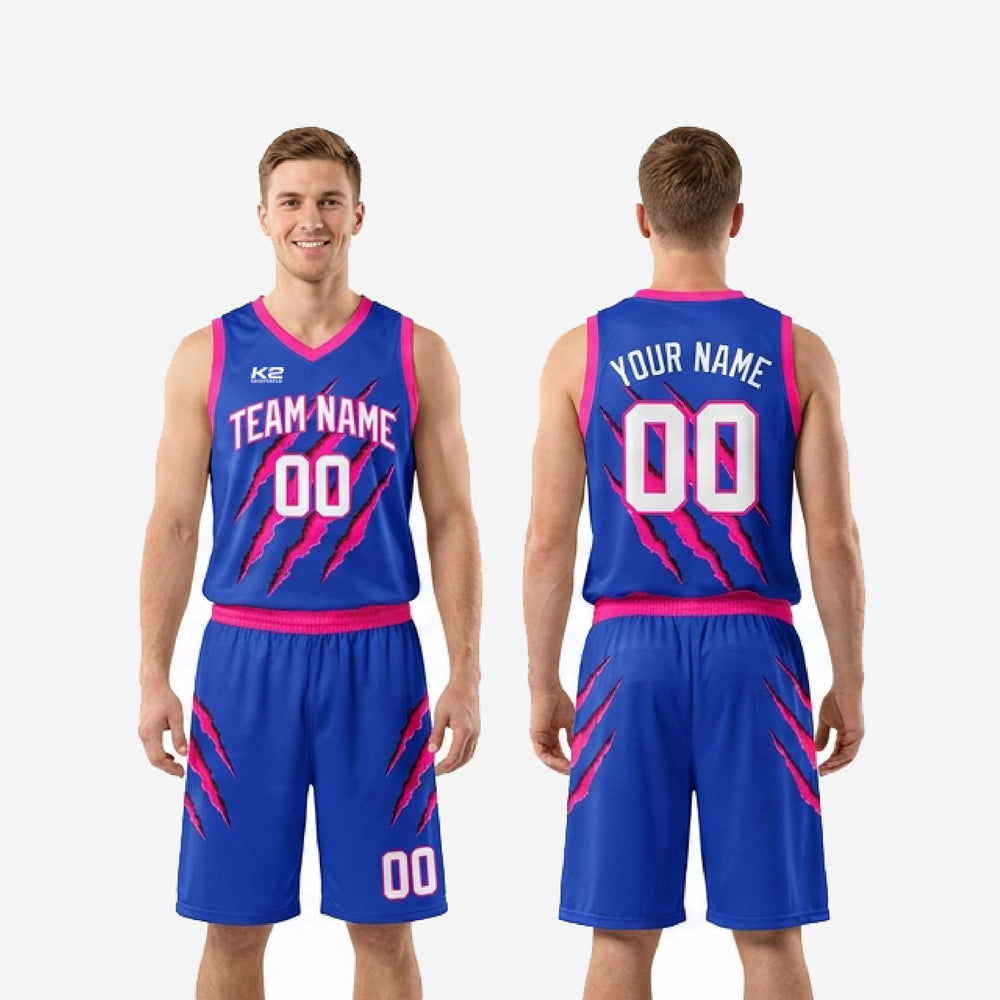 Custom Blue Basketball Uniforms - Blue and Pink, Front Back Numbers