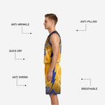 Back view of the gold reverse side showing blue back number and name placement on the lightning bolt sublimated jersey