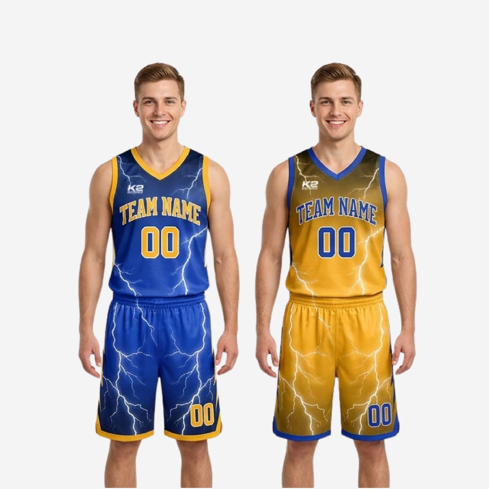 Blue Reversible Basketball Uniforms - Custom Blue Gold Roster Sets