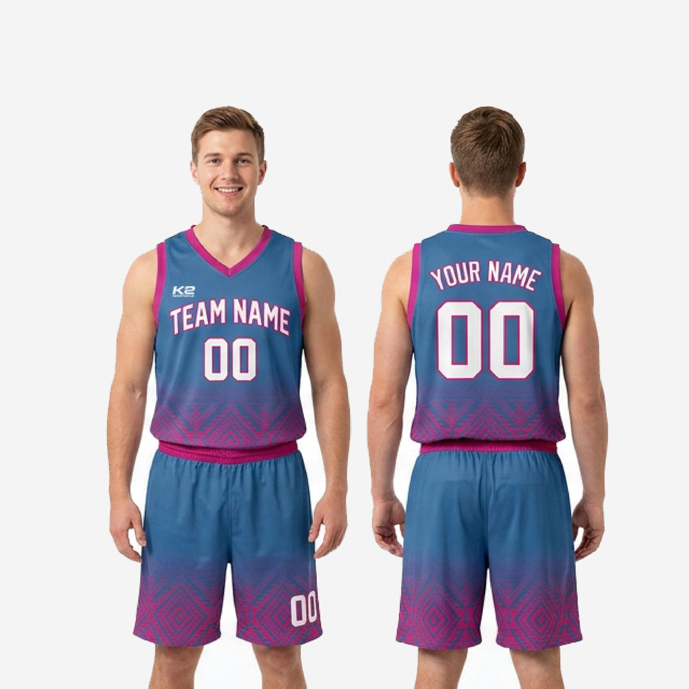Sublimated Basketball Uniforms - Custom Blue and Pink Team Sets