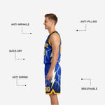Back view of the royal blue reversible basketball jersey showing back number and player name placement above the lightning bolt pattern