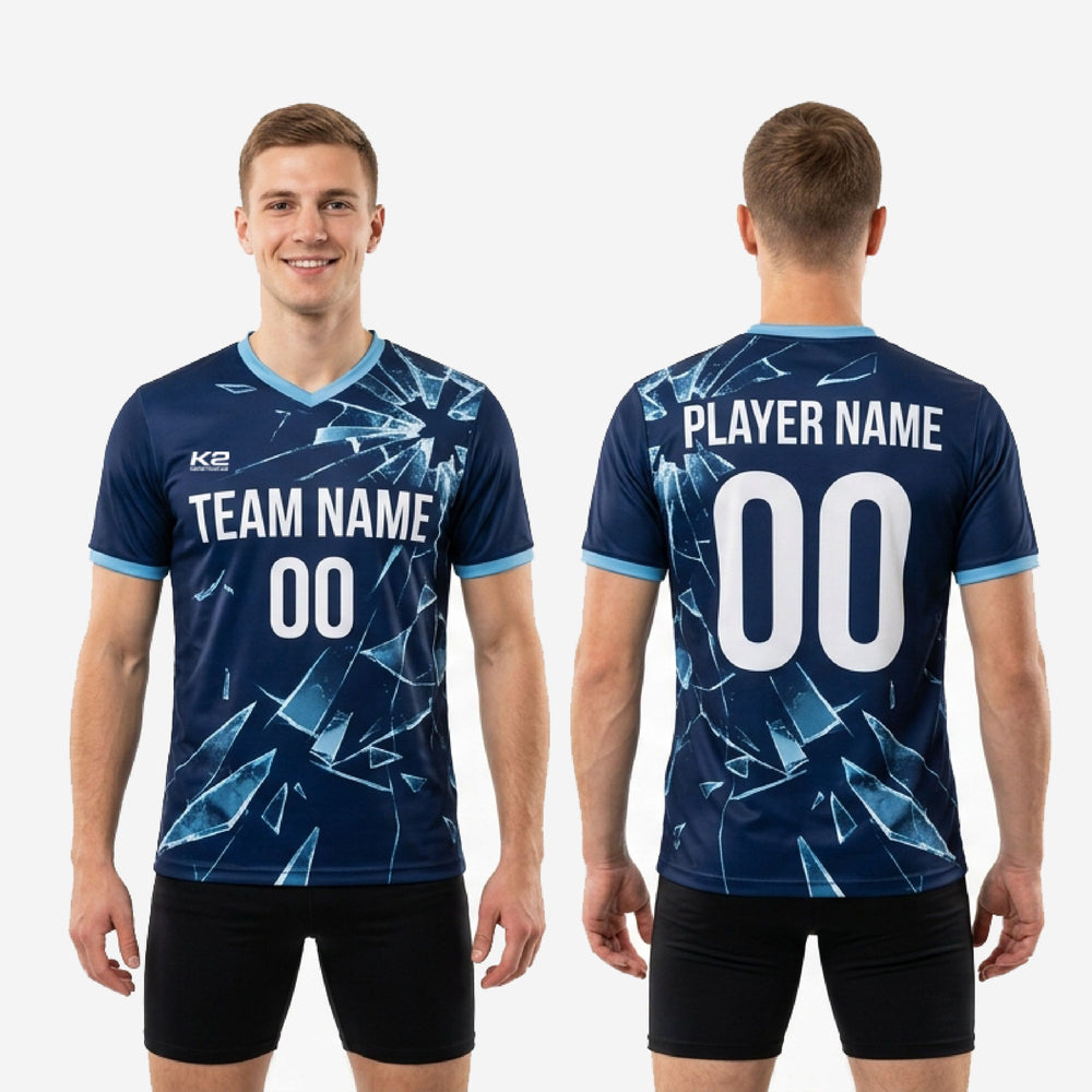 Full Print Custom Blue Soccer Training Jersey - Navy Ice Blue