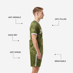 Bold Army Green mens soccer team uniforms sublimated camo kit back view showing surname and back number print zones