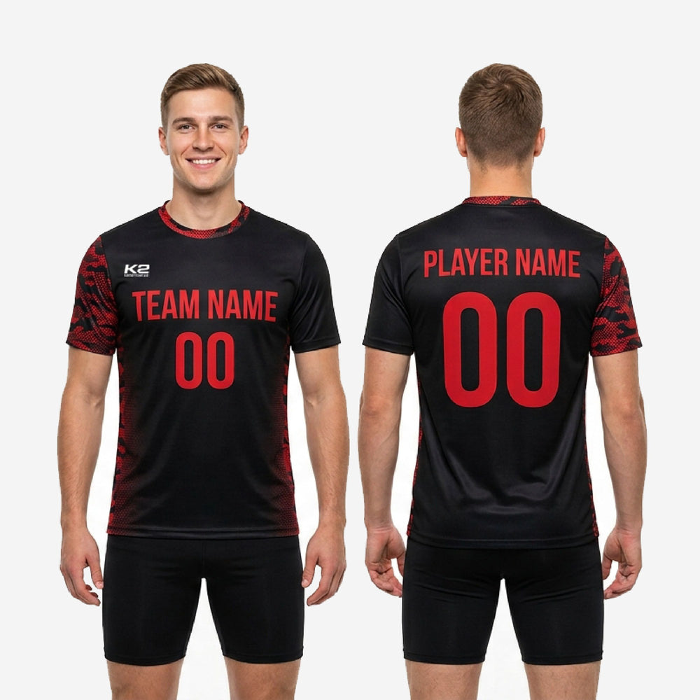 Bold Black Custom Mens Soccer Training Jersey Camo Print