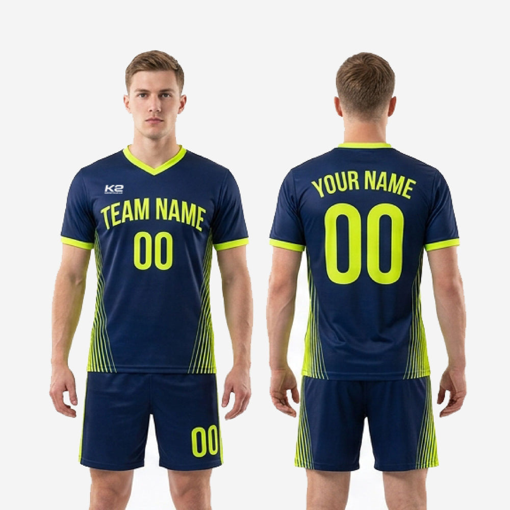 Bold Navy Custom Yellow Soccer Uniform Men Team Kit