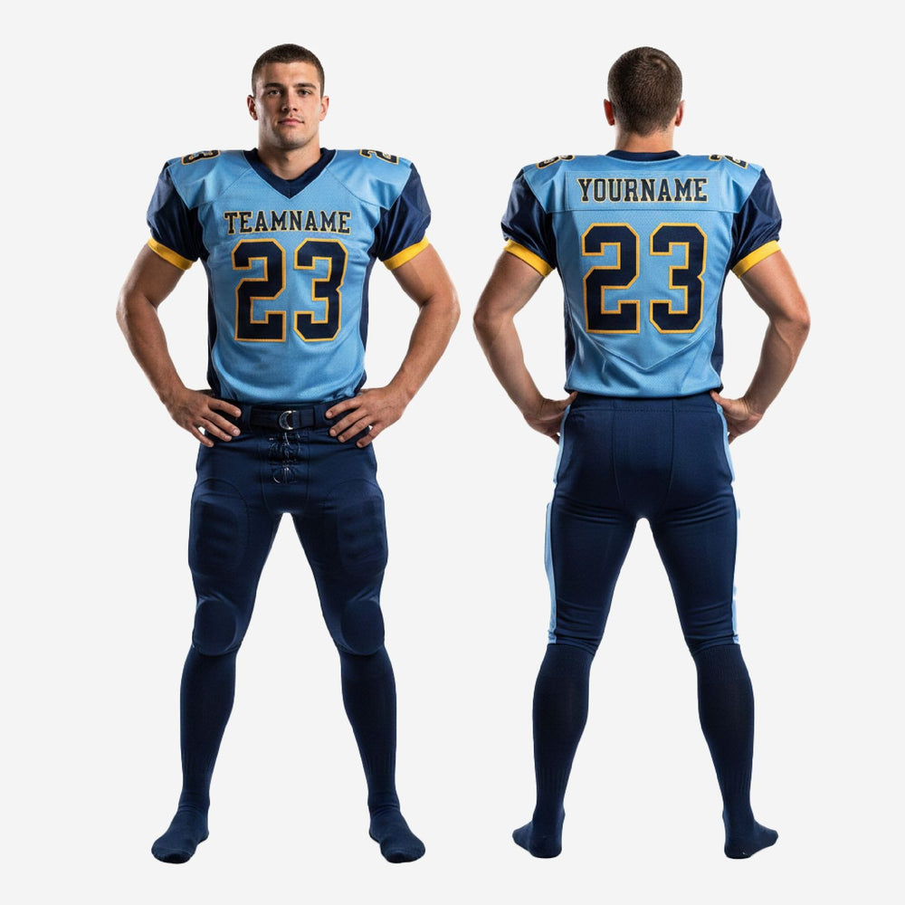 Custom American Football Uniform Supplier - Light Blue and Navy Set