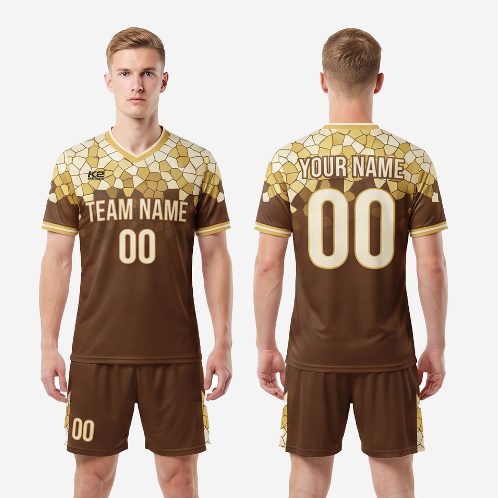 Brown & Gold Mosaic Soccer Uniform Kit | Custom Sublimated Set