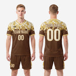 Brown and gold custom soccer jersey and shorts package with mosaic print by K2 Sportswear