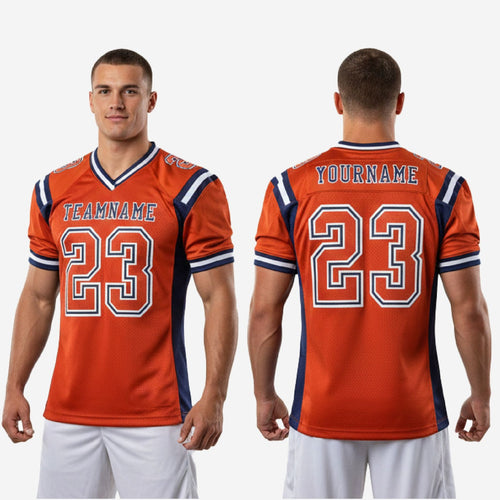Custom Bulk Football Jerseys Orange and Navy - Made to Order