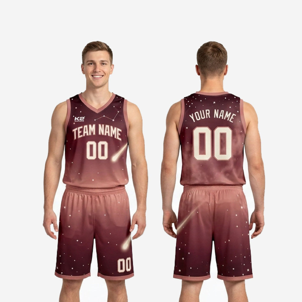 Season Long Custom Burgundy Basketball Uniforms - Galaxy Set