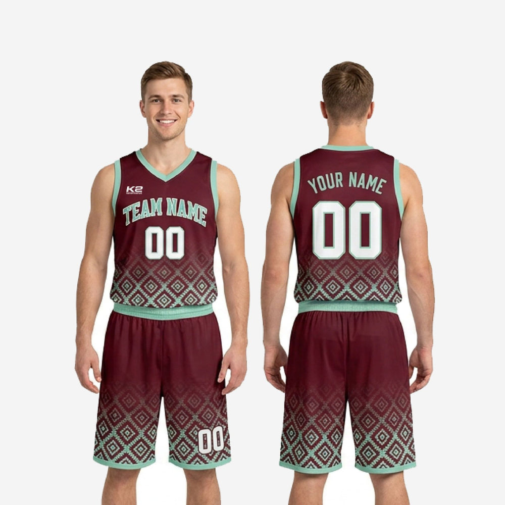 Burgundy/Mint Custom Basketball Uniforms | Geometric Set
