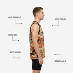 Back view of camo basketball jersey with player name across upper back and large number 00 on desert tan and black camo sublimated panel