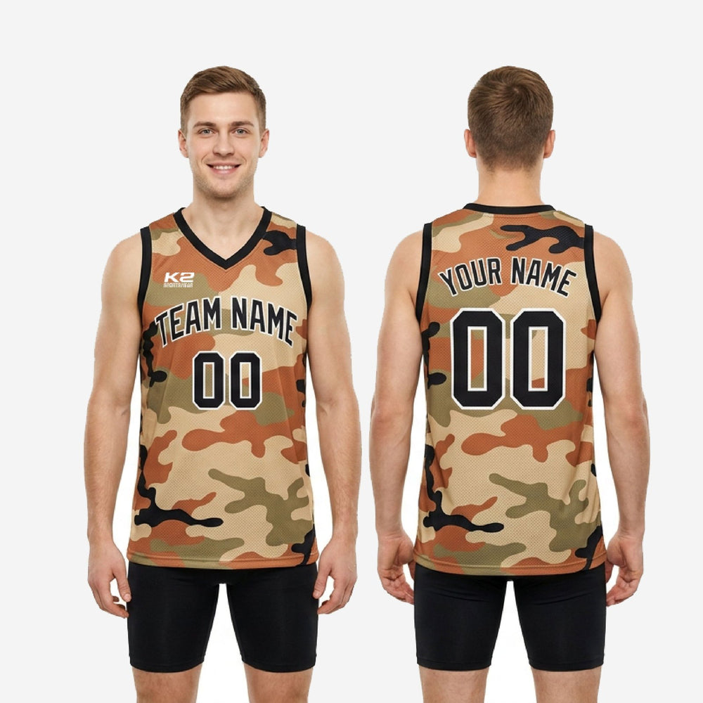 Camo Custom Basketball Jerseys - Tan and Black Sleeveless Jersey