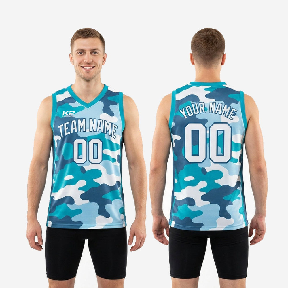 Custom Teal Camo Basketball Jerseys - Sleeveless Game Jersey