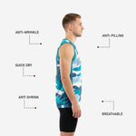 Size and spec chart for custom teal camo basketball jerseys covering youth and adult sizing for team roster orders