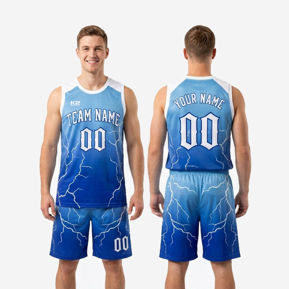 Court Ready Custom Carolina Blue Basketball Uniforms - Blue and White
