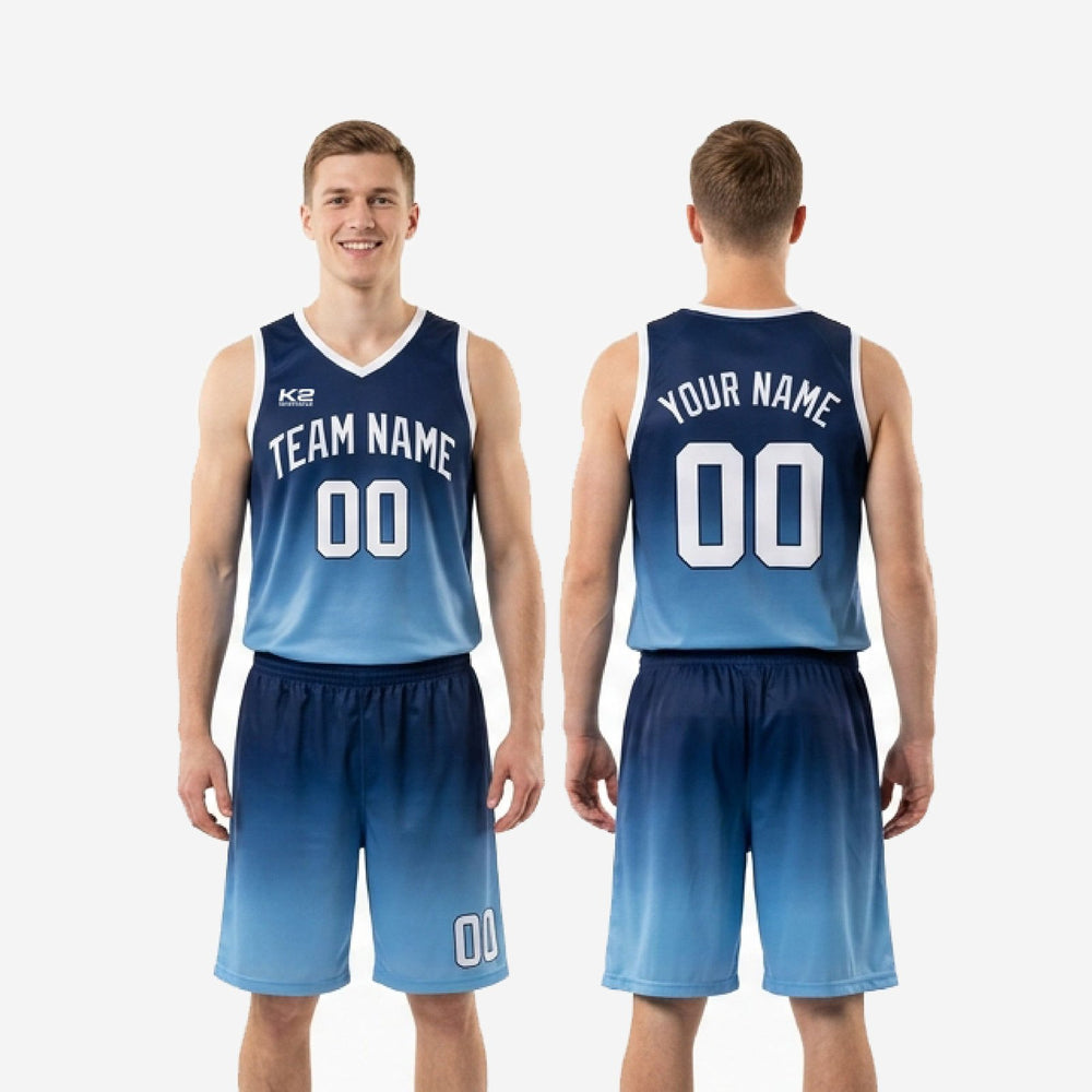 Custom Carolina Blue Basketball Uniforms - Navy Fade, Bold Numbers
