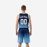 Size and specification sheet for custom carolina blue basketball uniforms showing youth and adult size run details