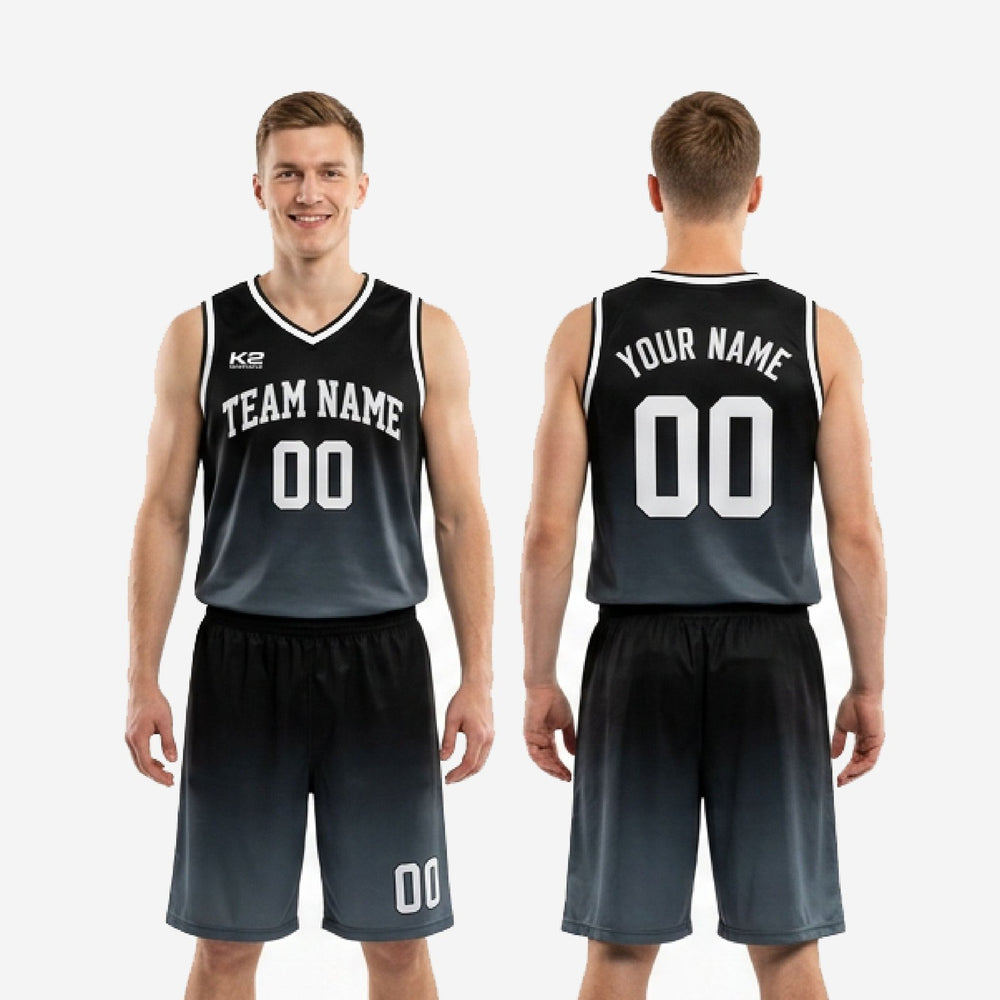 Game Day Charcoal Basketball Uniforms - Custom Black Fade Set